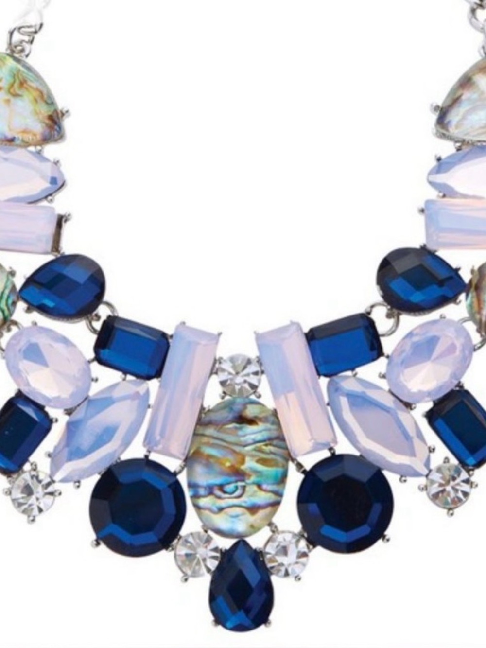 Park Lane retired Statement Bib Necklace with Navy Blue and Opal-like Stones